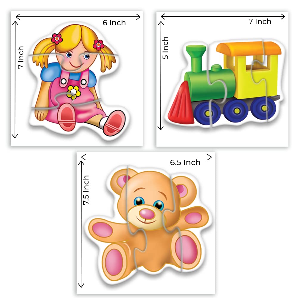 Toykraft My First Toys Puzzle Colorful, Engaging & Educational Six 3-Piece Puzzles Jigsaw for Ages 24+ Months - MINIMEE KIDS