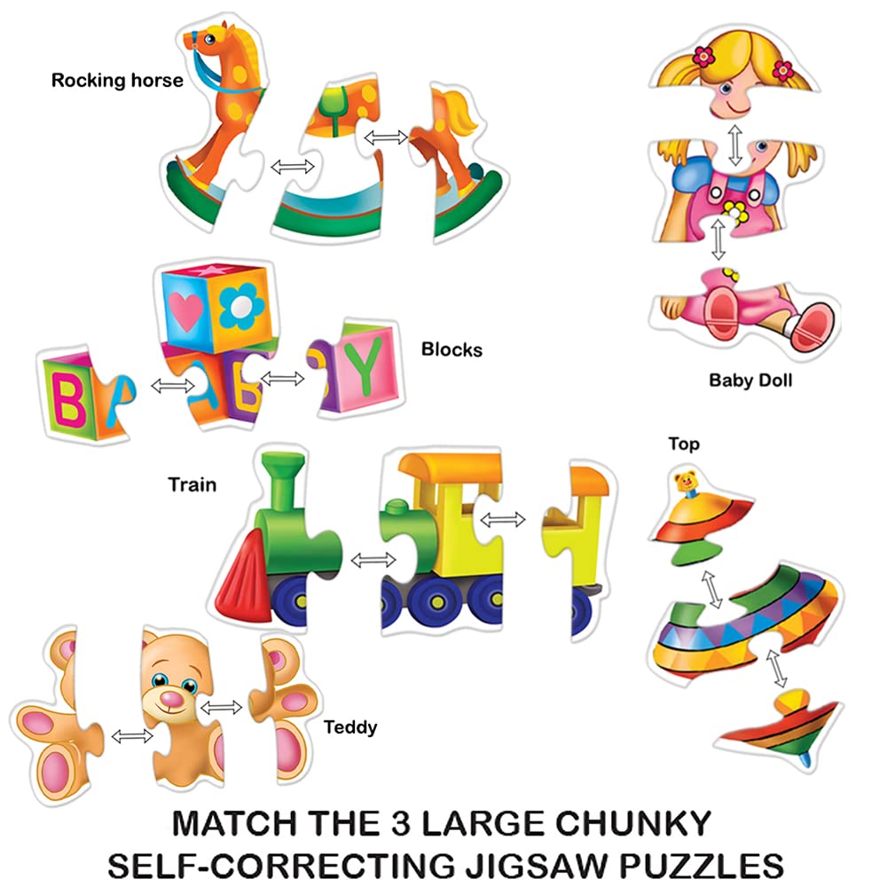 Toykraft My First Toys Puzzle Colorful, Engaging & Educational Six 3-Piece Puzzles Jigsaw for Ages 24+ Months - MINIMEE KIDS