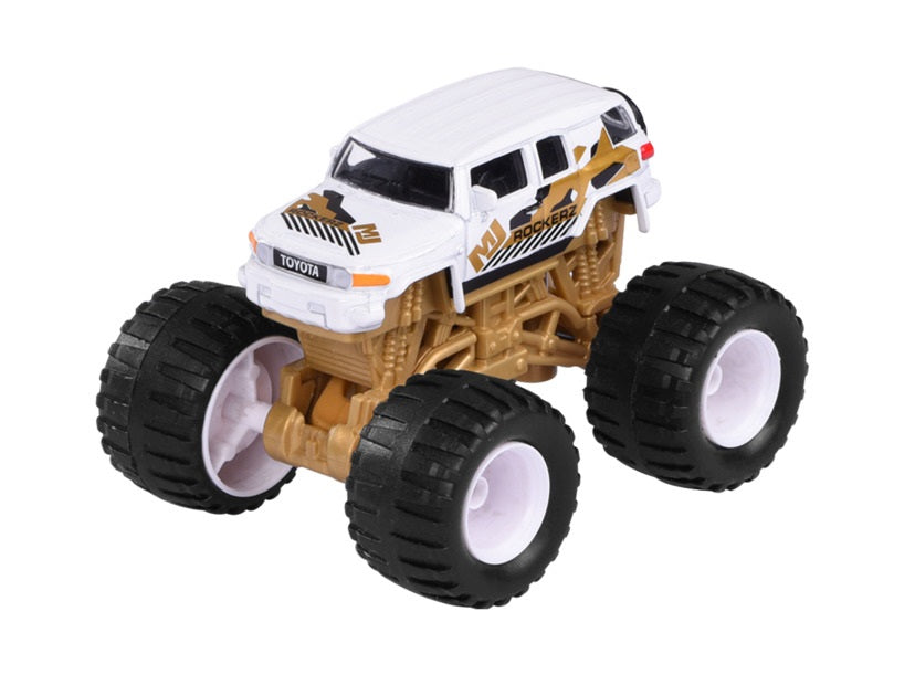 Majorette Monster Rockerz Series 9 – Ford Bronco Wildtrak, Toyota FJ Cruiser & Volkswagen Beetle Monster Trucks | Die-Cast Metal Body | 1:64 Scale Off-Road Vehicles with Suspension & Steering Function | Officially Licensed | Randomly Given Any 1 only