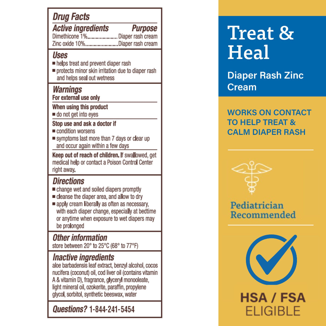 A+D Treat & Heal Diaper Rash Cream with Zinc Oxide 10% & Dimethicone 1% (4 oz / 113g) – Fast-Acting Pediatrician Recommended Rash Treatment with Vitamins A+D and Aloe Vera, Calms on Contact