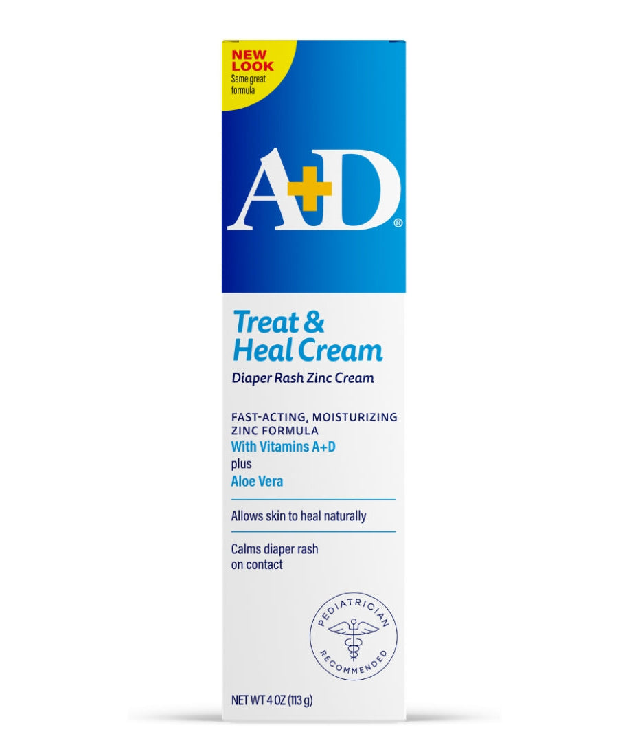 A+D Treat & Heal Diaper Rash Cream with Zinc Oxide 10% & Dimethicone 1% (4 oz / 113g) – Fast-Acting Pediatrician Recommended Rash Treatment with Vitamins A+D and Aloe Vera, Calms on Contact - MINIMEE KIDS