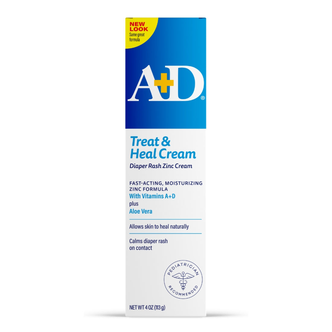 A+D Treat & Heal Diaper Rash Cream with Zinc Oxide 10% & Dimethicone 1% (4 oz / 113g) – Fast-Acting Pediatrician Recommended Rash Treatment with Vitamins A+D and Aloe Vera, Calms on Contact