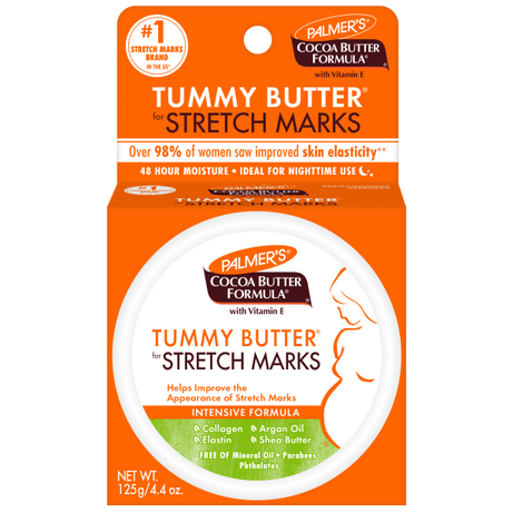 Palmer’s Cocoa Butter Formula Tummy Butter for Pregnancy Stretch Marks – 125g | Intensive Nighttime Moisturizer with Vitamin E, Argan Oil & Collagen for Skin Elasticity & Scar Reduction