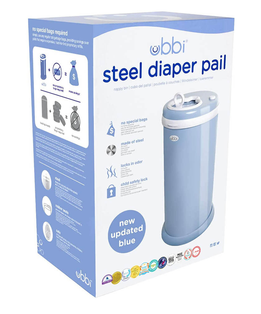 Ubbi Steel Diaper Pail - Cloudy Blue | Stylish and Durable Diaper Disposal Solution for Parents | Perfect for Modern Nurseries