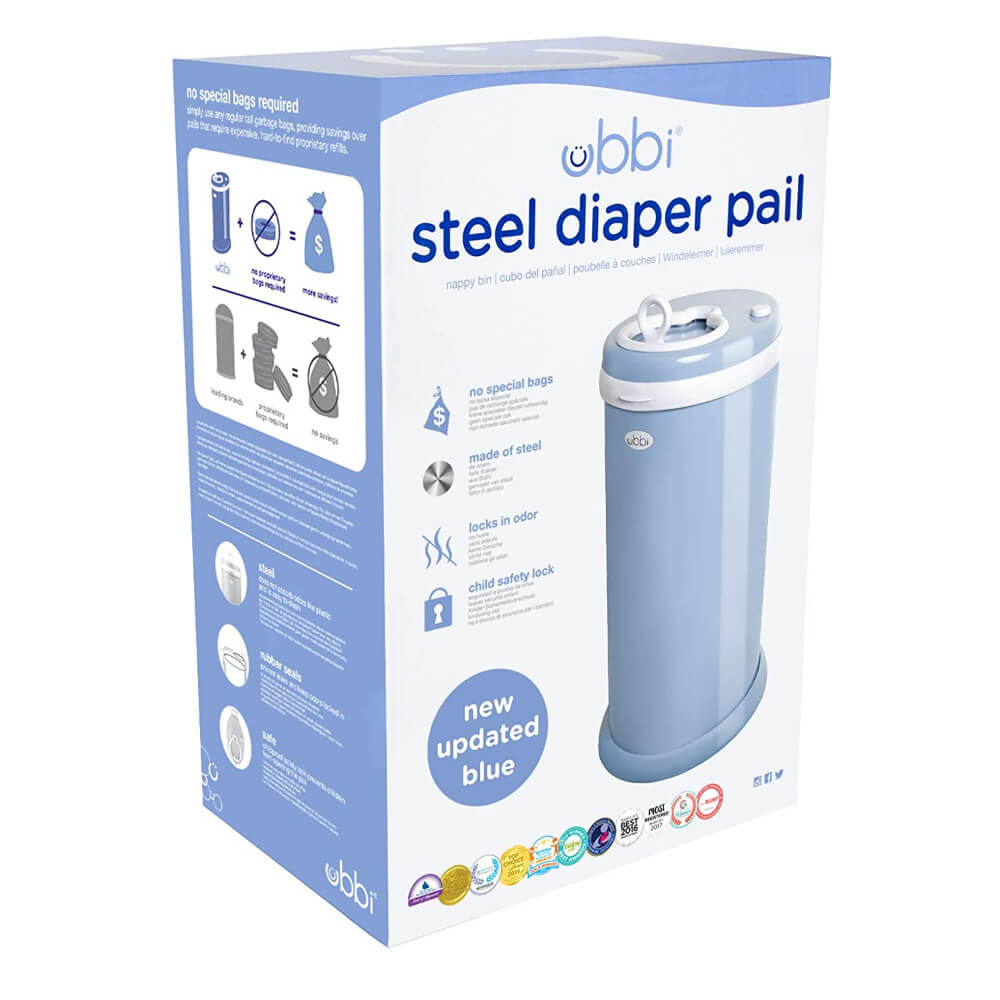 Ubbi Steel Diaper Pail - Cloudy Blue | Stylish and Durable Diaper Disposal Solution for Parents | Perfect for Modern Nurseries