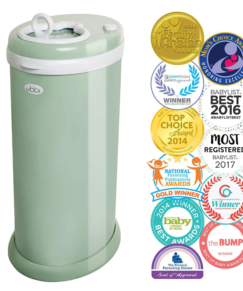 Ubbi Steel Odor Locking Diaper Pail - Sage Green | Keeps Odors Contained