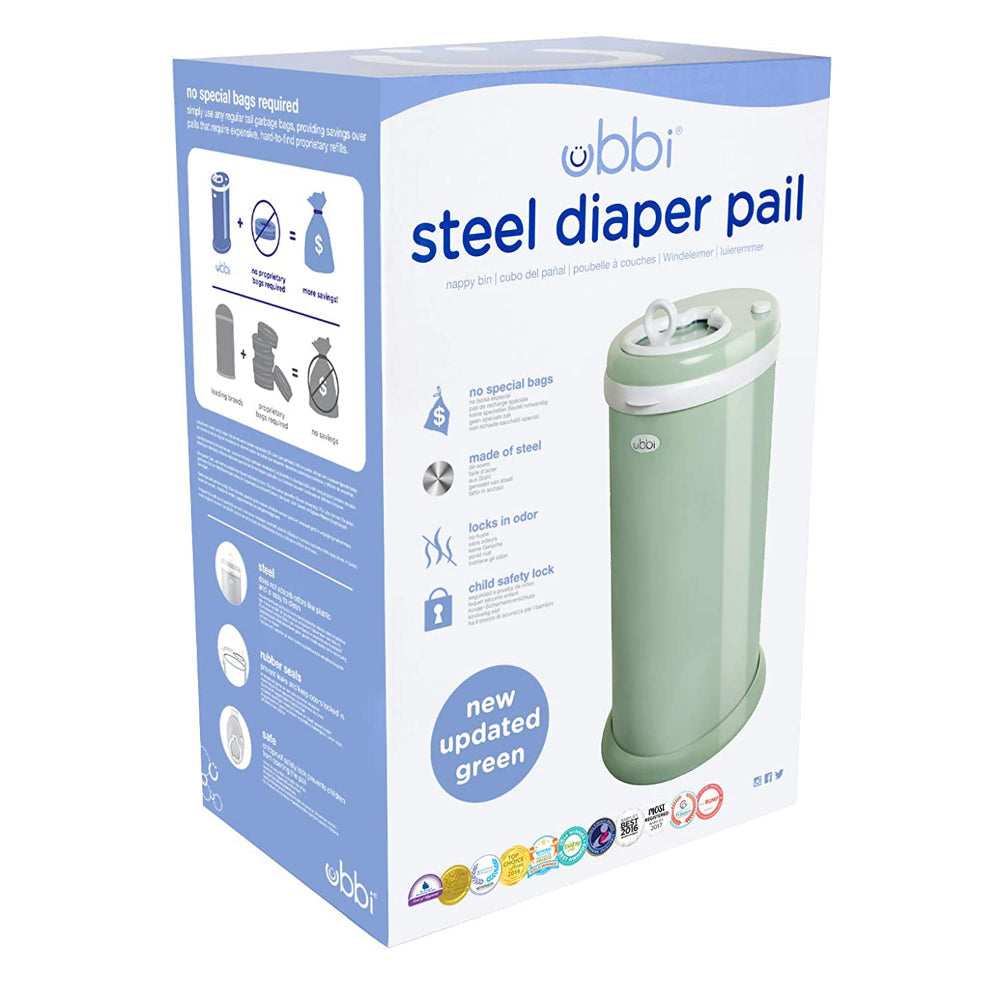 Ubbi Steel Odor Locking Diaper Pail - Sage Green | Keeps Odors Contained