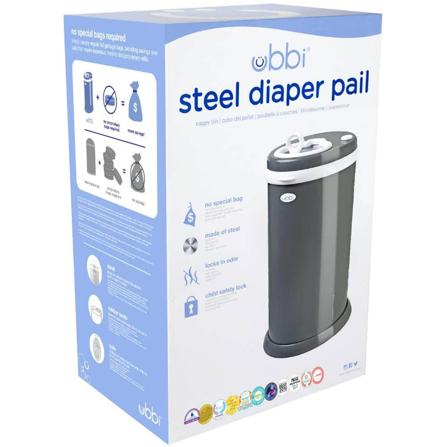 Ubbi Steel Diaper Pail – Slate | Odor Locking, Eco-Friendly, Modern Design, No Special Bags Needed
