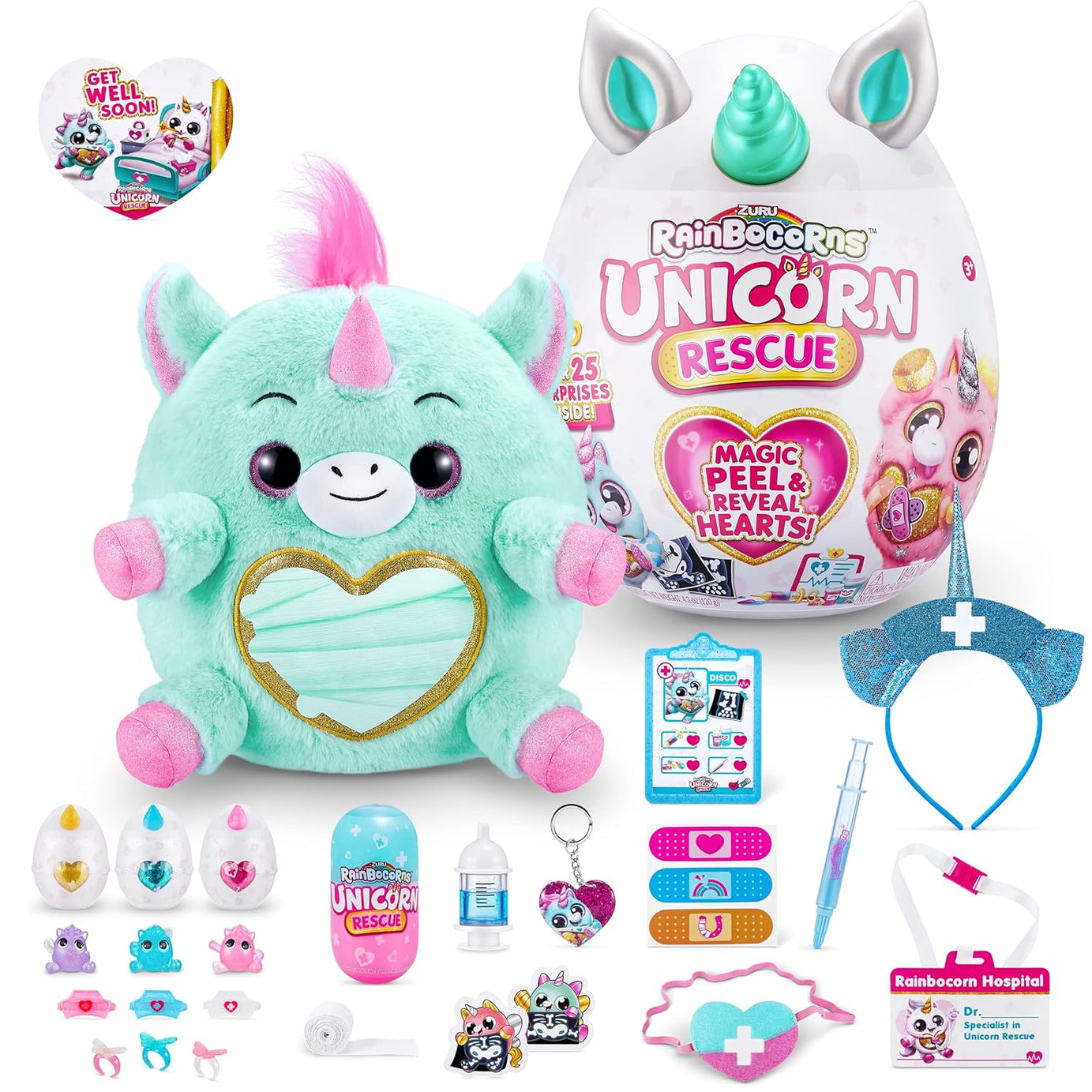 Rainbocorns Unicorn Rescue Surprise, Disco - Collectible Plush in Giant Egg with Over 25 Magical Surprises Inside, 35 cm Cuddle Plush Stuffed Animal, Rings, Stickers, and Wearable Accessories
