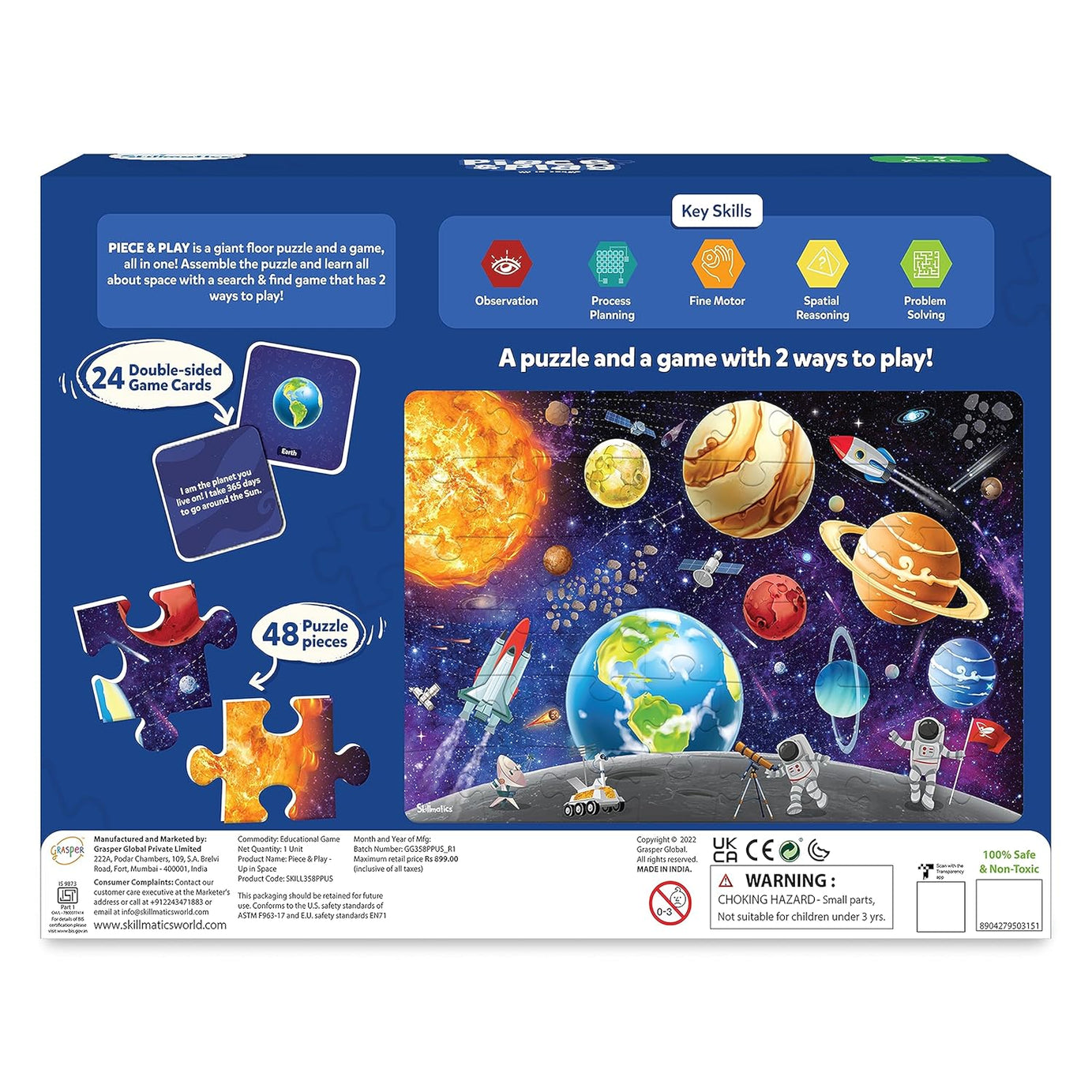 Skillmatics Piece & Play: Up In Space | Educational Floor Puzzle & Game for Kids Ages 3-7 | Explore the Universe with 48 Jumbo Pieces