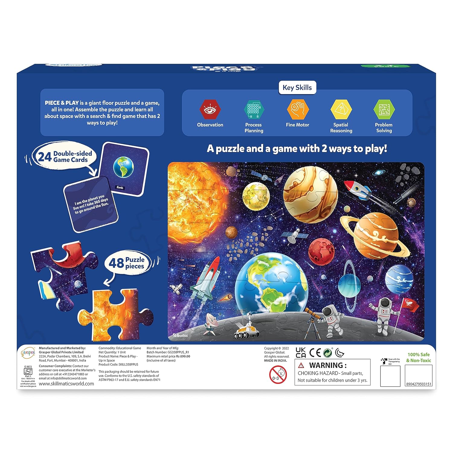 Skillmatics Piece & Play: Up In Space | Educational Floor Puzzle & Game for Kids Ages 3-7 | Explore the Universe with 48 Jumbo Pieces