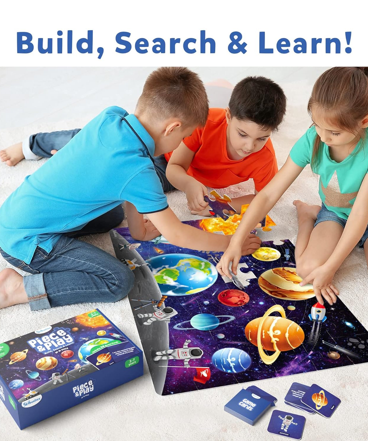 Skillmatics Piece & Play: Up In Space | Educational Floor Puzzle & Game for Kids Ages 3-7 | Explore the Universe with 48 Jumbo Pieces