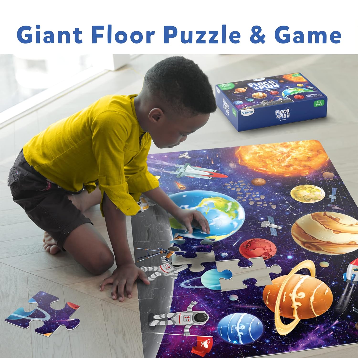 Skillmatics Piece & Play: Up In Space | Educational Floor Puzzle & Game for Kids Ages 3-7 | Explore the Universe with 48 Jumbo Pieces