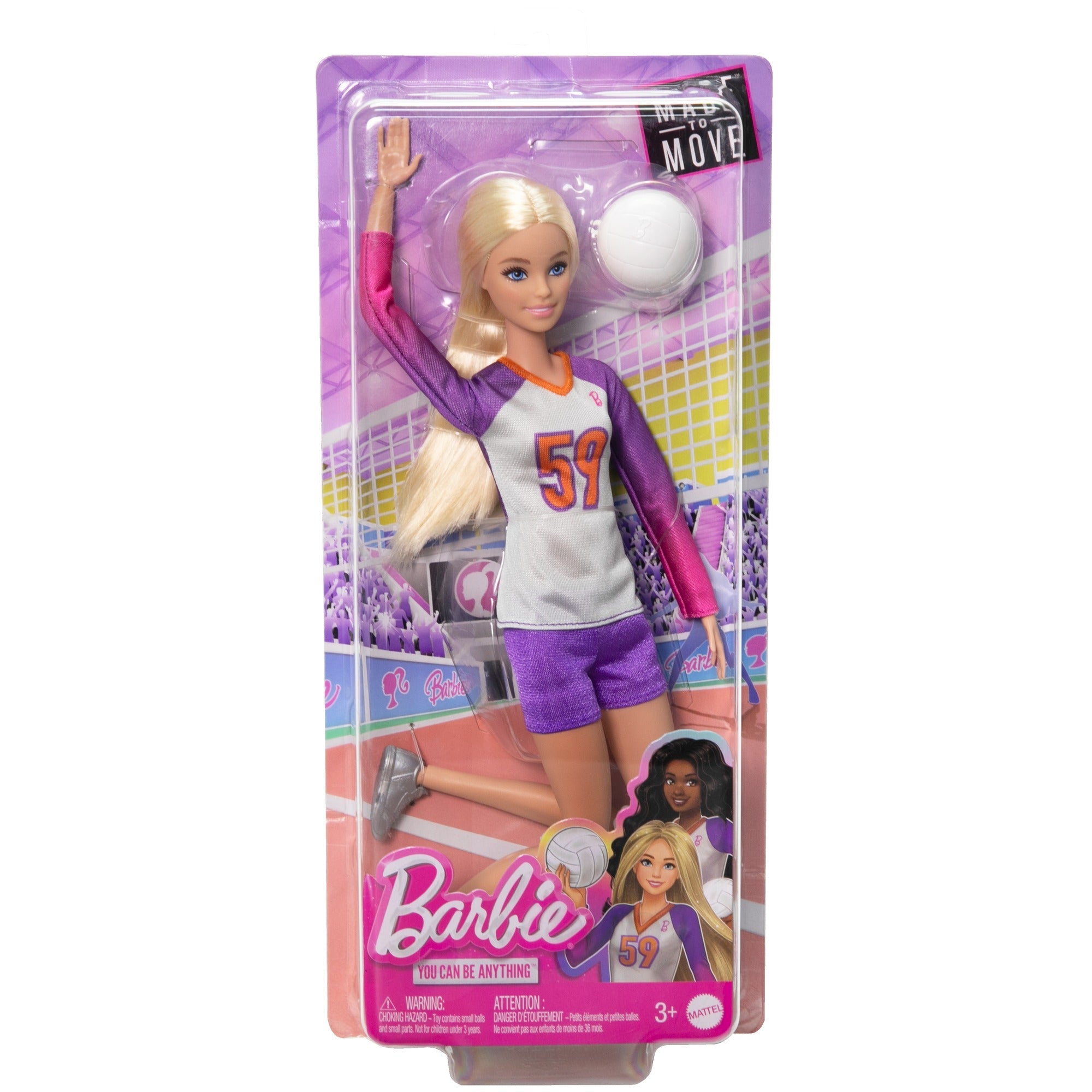 Barbie Made to Move Career - You can be Anything Volleyball Player Doll with Uniform, Ball & 22 Flexible Joints for Realistic Poses – Sports Doll for Kids 3+ Years | HKT72