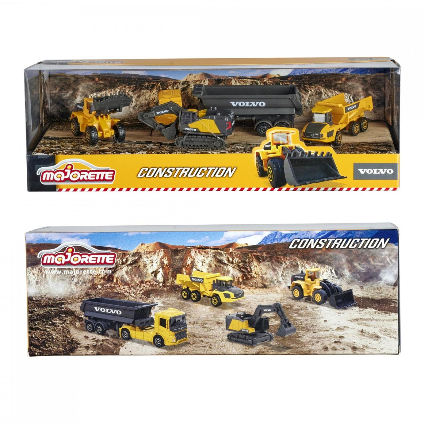 Majorette Volvo Construction 4-Piece Gift Pack – Officially Licensed Volvo Die-Cast Metal Vehicles – Excavator, Wheel Loader, Dump Truck & Hauler – Movable Parts – Freewheel Action – Kids 3+ & Collectors