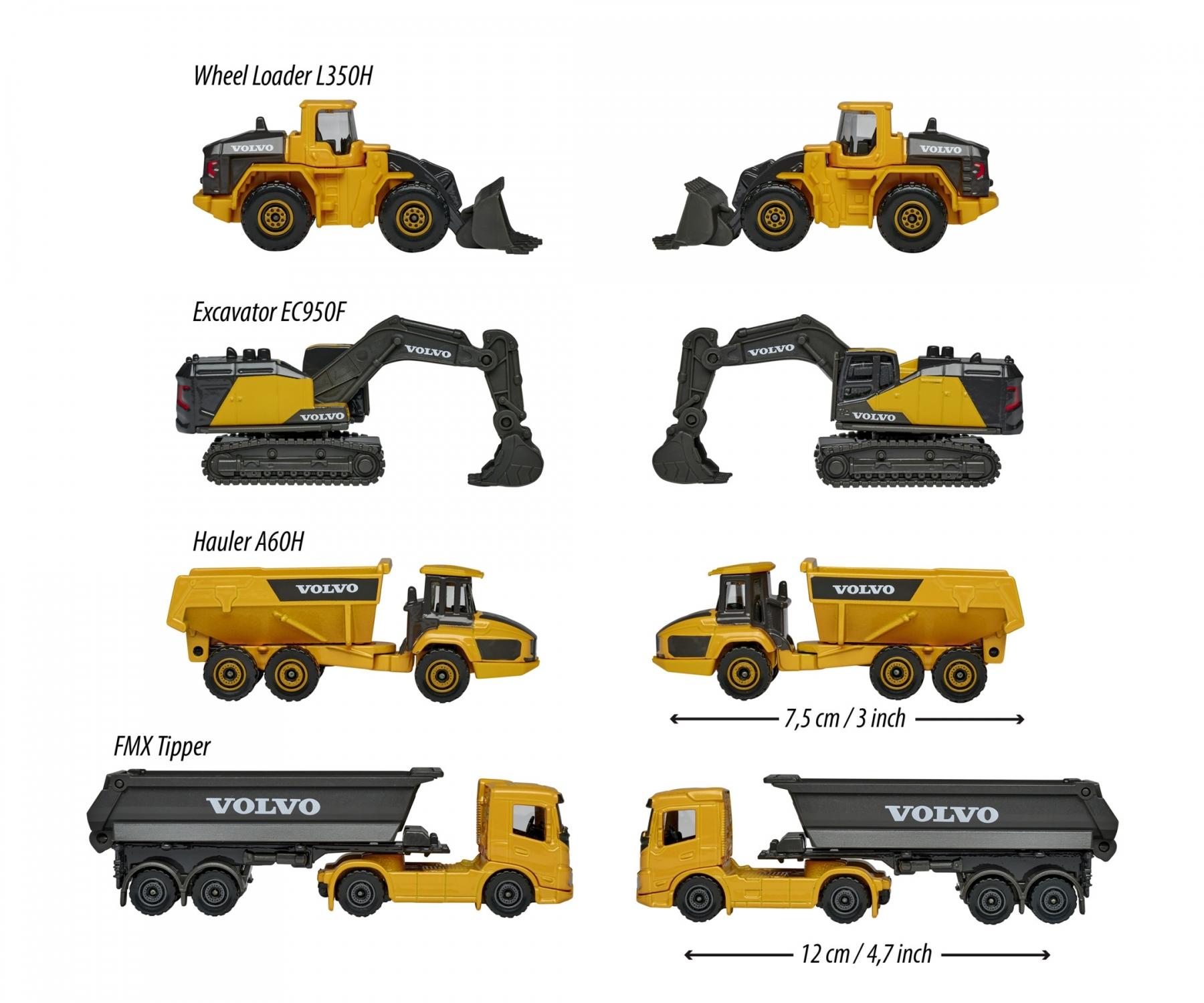 Majorette Volvo Construction 4-Piece Gift Pack – Officially Licensed Volvo Die-Cast Metal Vehicles – Excavator, Wheel Loader, Dump Truck & Hauler – Movable Parts – Freewheel Action – Kids 3+ & Collectors