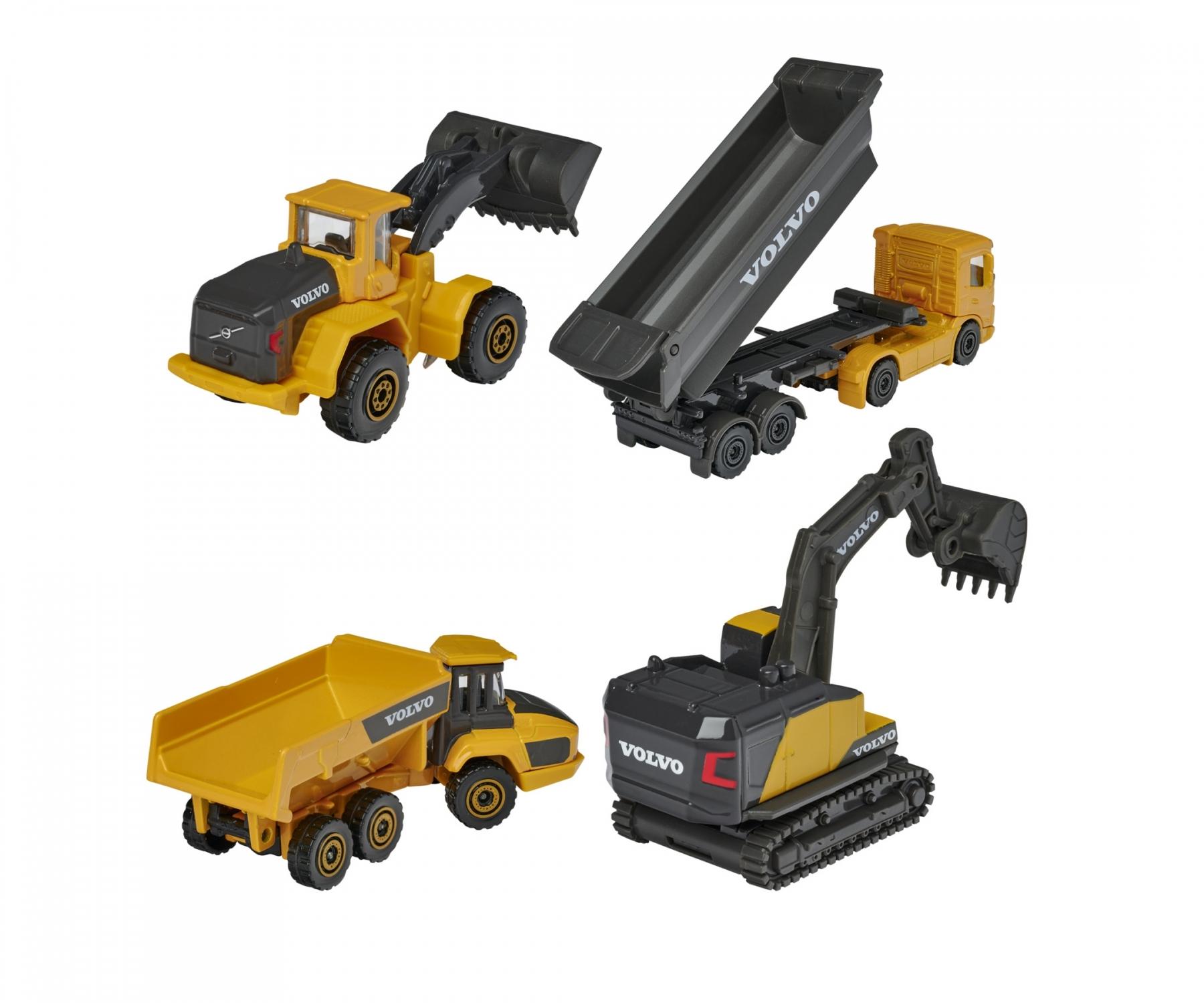Majorette Volvo Construction 4-Piece Gift Pack – Officially Licensed Volvo Die-Cast Metal Vehicles – Excavator, Wheel Loader, Dump Truck & Hauler – Movable Parts – Freewheel Action – Kids 3+ & Collectors