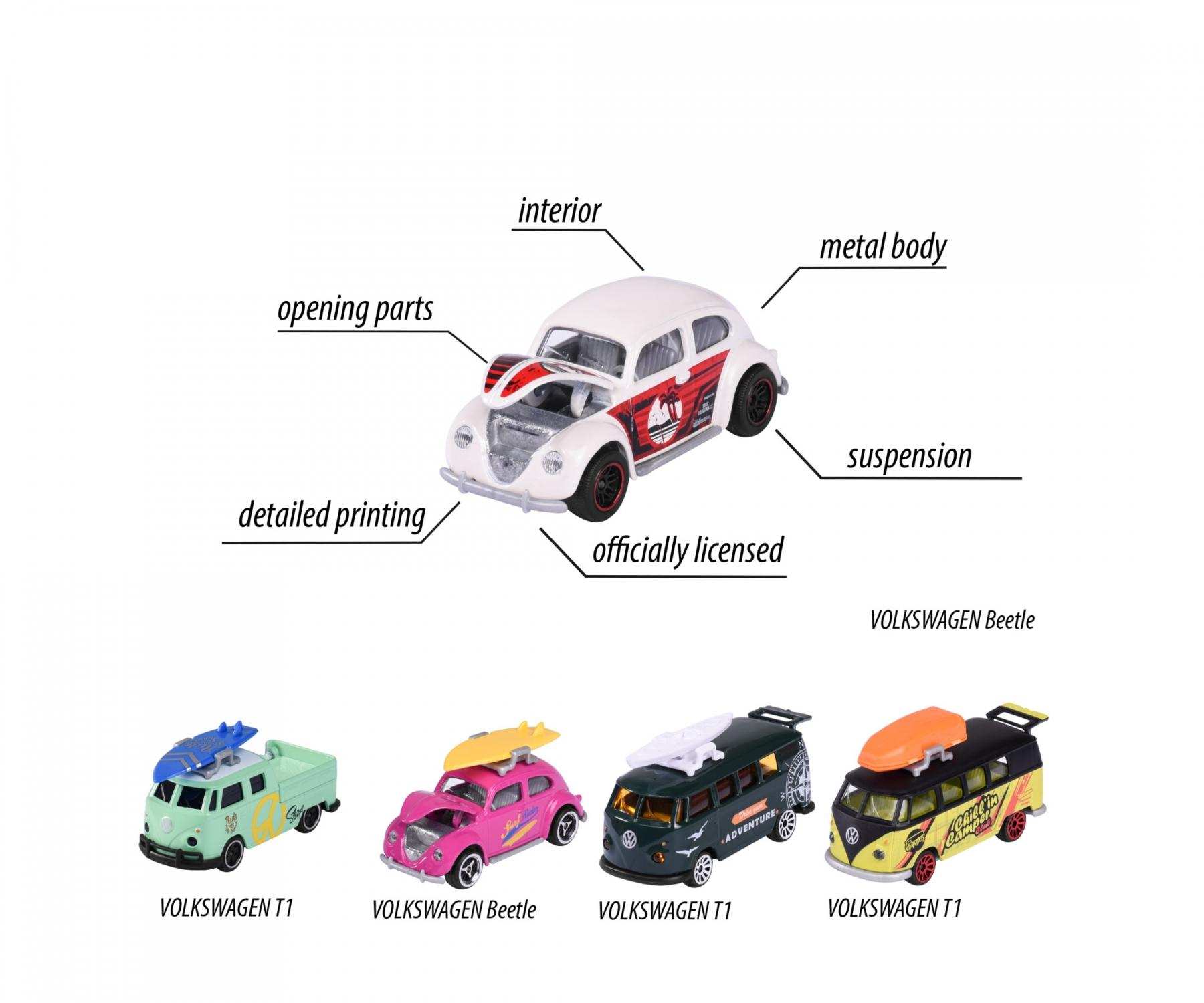 Majorette Volkswagen The Originals 5 Pieces Pack – 1:64 Scale Die-Cast Car Set | Includes Volkswagen Beetle, Volkswagen T1, and 2 Exclusive Models | Classic VW Collector’s Gift Set – 7.5 cm Metal Toy Cars for Kids 3+ Years