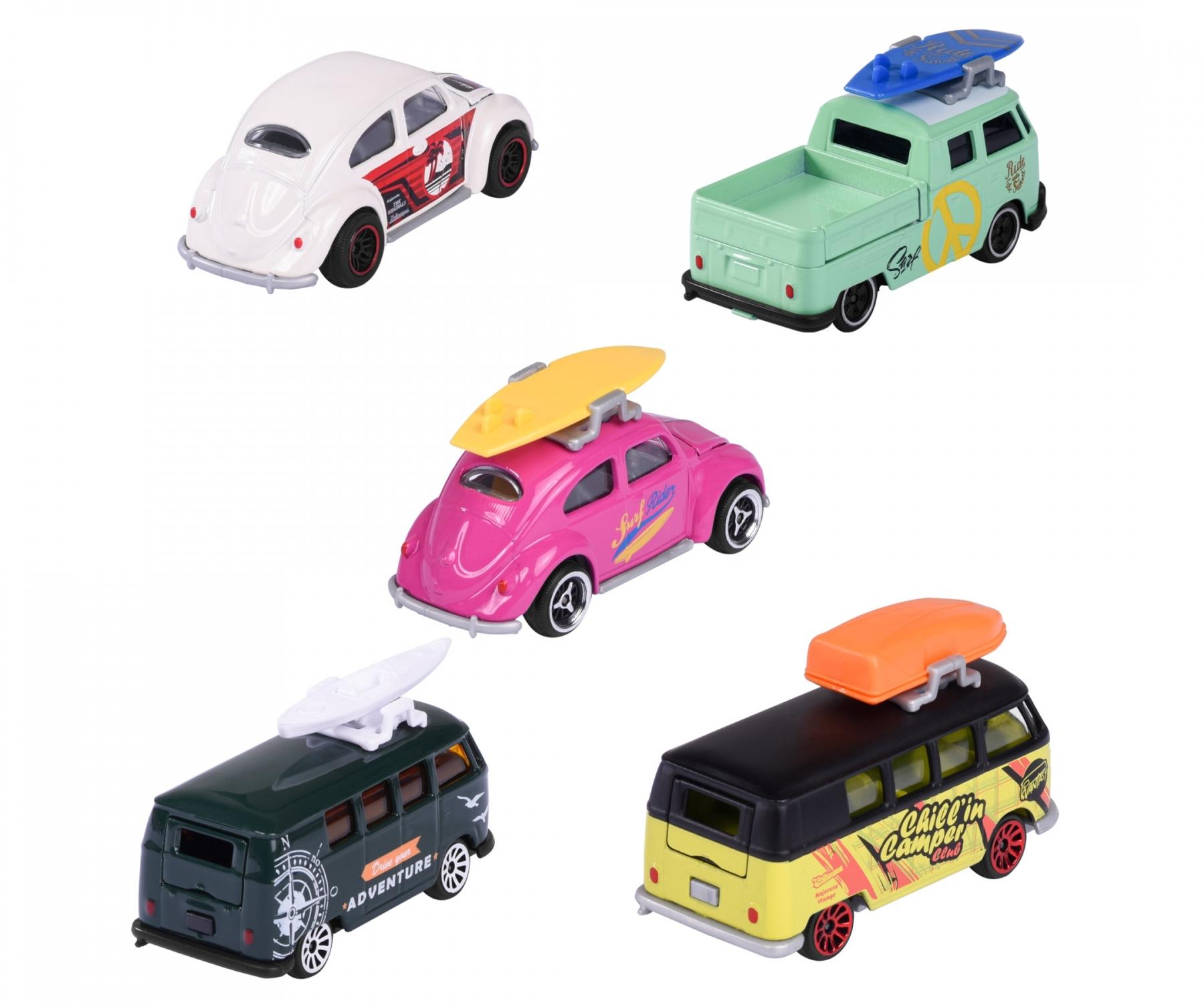 Majorette Volkswagen The Originals 5 Pieces Pack – 1:64 Scale Die-Cast Car Set | Includes Volkswagen Beetle, Volkswagen T1, and 2 Exclusive Models | Classic VW Collector’s Gift Set – 7.5 cm Metal Toy Cars for Kids 3+ Years