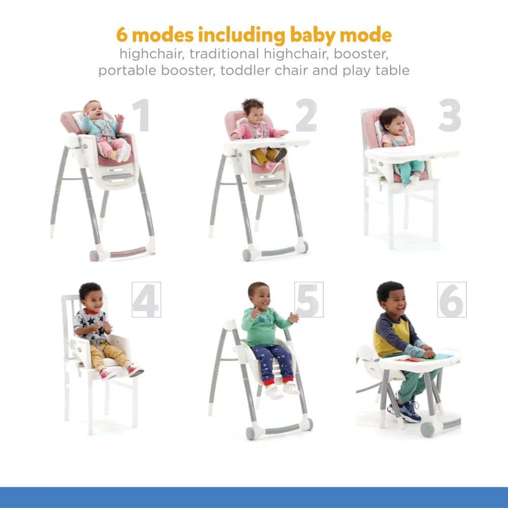 Joie Multiply 6-in-1 Convertible Highchair - Walnut Wood – Multi-Stage Baby to Toddler Feeding & Activity Seat with Adjustable Heights, Recline & Removable Tray