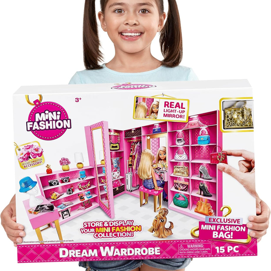 Zuru Mini Brands Mini Fashion Dream Wardrobe with Exclusive Metallic Mini Fashion Bag and 25+ Storage Areas for Doll Accessories - Perfect Gift for Fashionistas