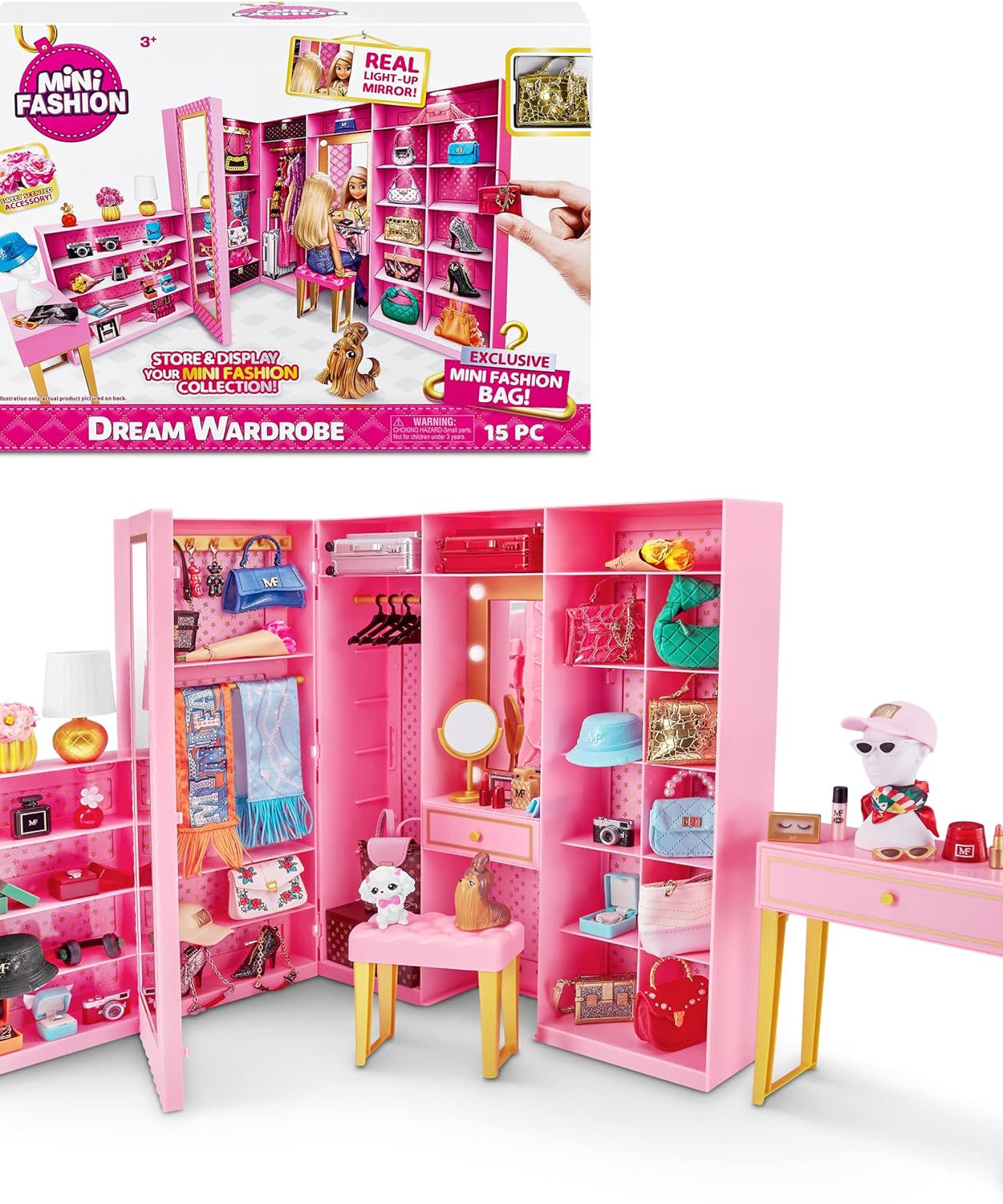 Zuru Mini Brands Mini Fashion Dream Wardrobe with Exclusive Metallic Mini Fashion Bag and 25+ Storage Areas for Doll Accessories - Perfect Gift for Fashionistas - MINIMEE KIDS