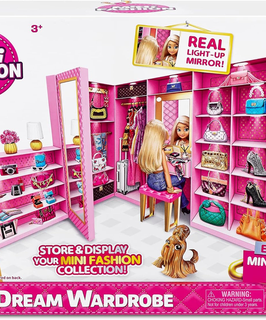 Zuru Mini Brands Mini Fashion Dream Wardrobe with Exclusive Metallic Mini Fashion Bag and 25+ Storage Areas for Doll Accessories - Perfect Gift for Fashionistas - MINIMEE KIDS