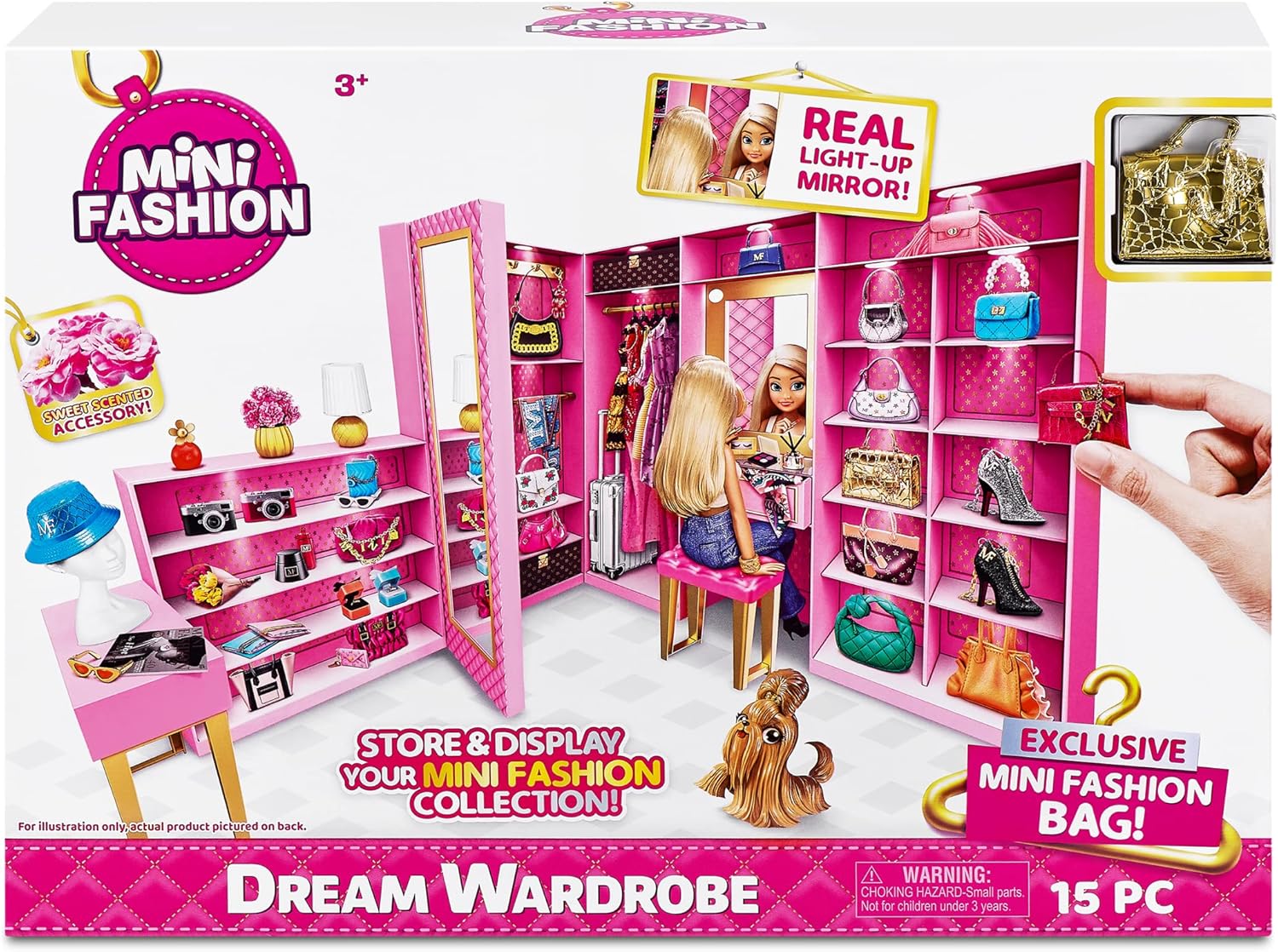 Zuru Mini Brands Mini Fashion Dream Wardrobe with Exclusive Metallic Mini Fashion Bag and 25+ Storage Areas for Doll Accessories - Perfect Gift for Fashionistas