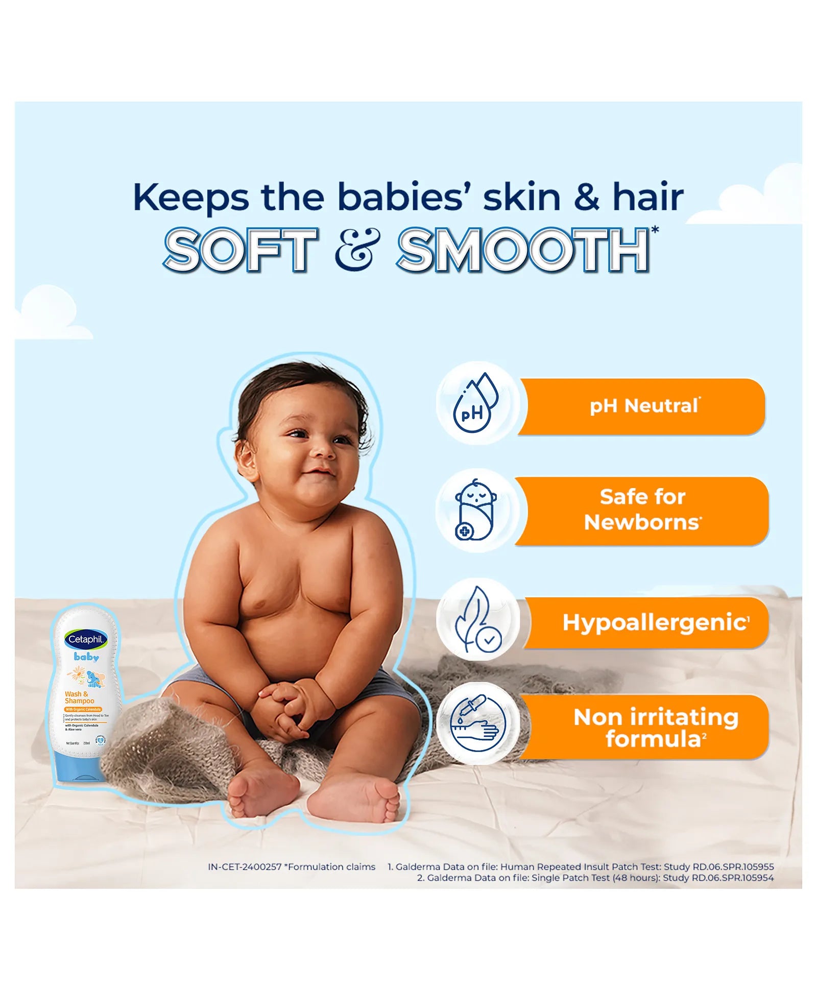 Cetaphil Baby Wash & Shampoo with Organic Calendula & Aloe Vera – Gentle Tear-Free Formula for Daily Head-to-Toe Cleansing (230ml, Paraben-Free, Hypoallergenic)