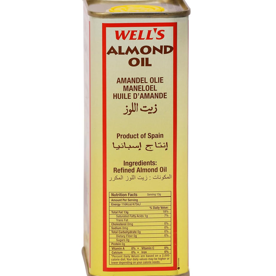Well's Almond Oil 400ml - 100% Pure and Cold-Pressed Sweet Almond Oil Packed and Imported from Spain | Ideal for Skin, Hair, and Baby Massage | Nutrient-Rich and Vitamin E Enriched