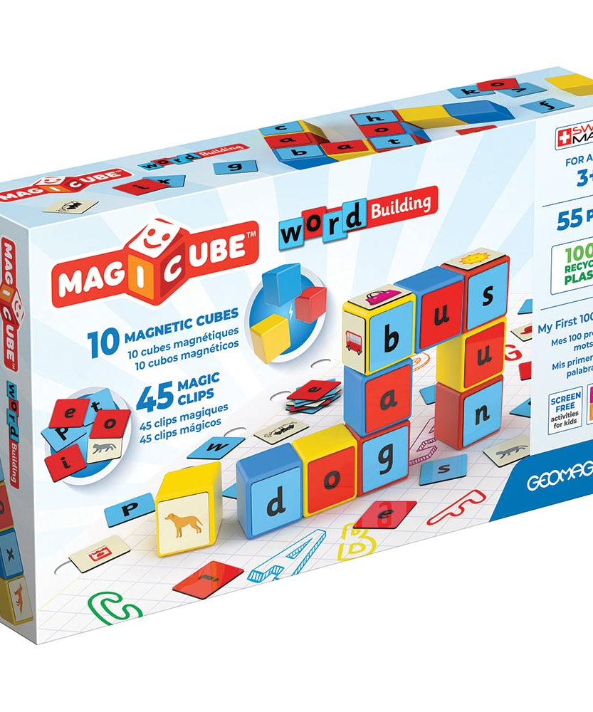 Geomag Magicube 55 Pieces Word Building Magnetic Cubes with Magic Clips for Ages 3+ Years
