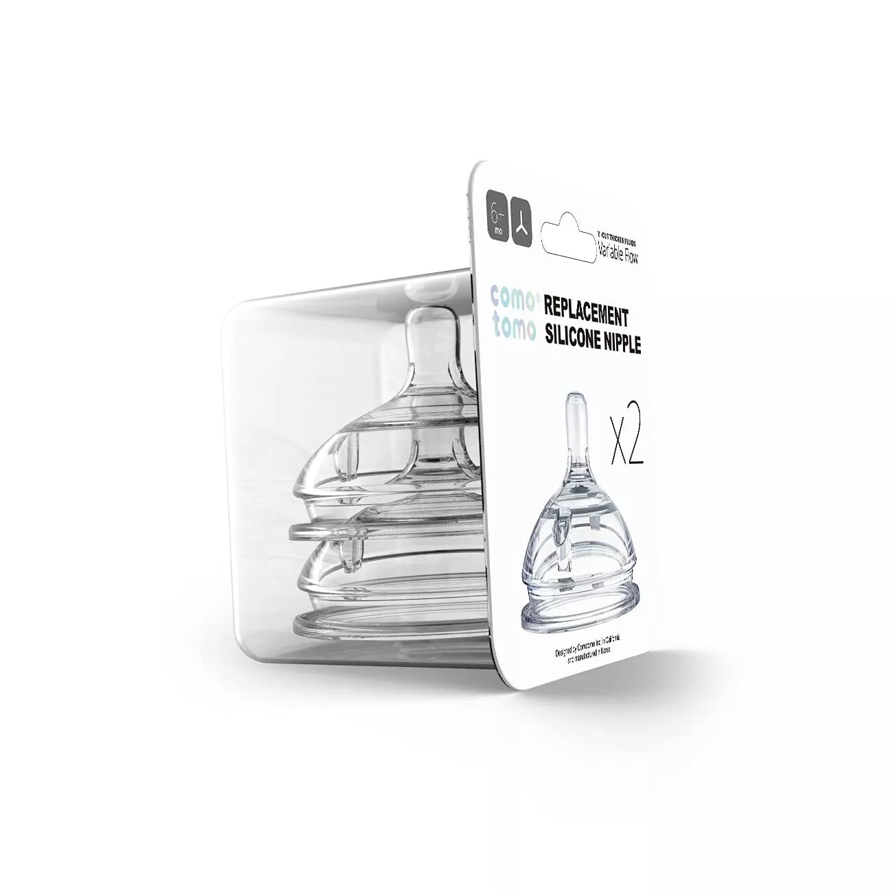 comotomo Replacement Silicone Nipple for 6+ Months | Y-Cut Thicker Fluids Variable Flow - Pack of 2 Teats