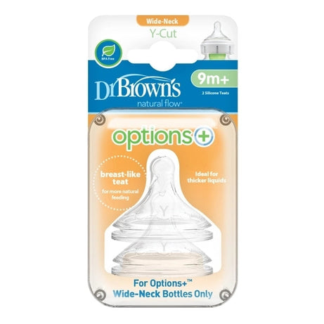 Dr Brown's Natural Flow Options+ Breast Like Teat with Wide Neck Y-Cut for 9+ Months - Pack of 2