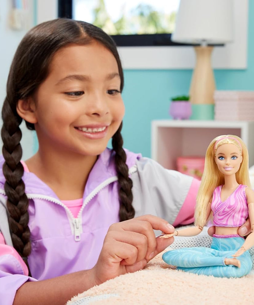 Barbie Made to Move Fashion Doll with 22 Bendable Joints – Blonde Hair – Removable Pink Sports Top & Blue Yoga Pants – Realistic Movement for Creative Play | Ages 3+ - MINIMEE KIDS
