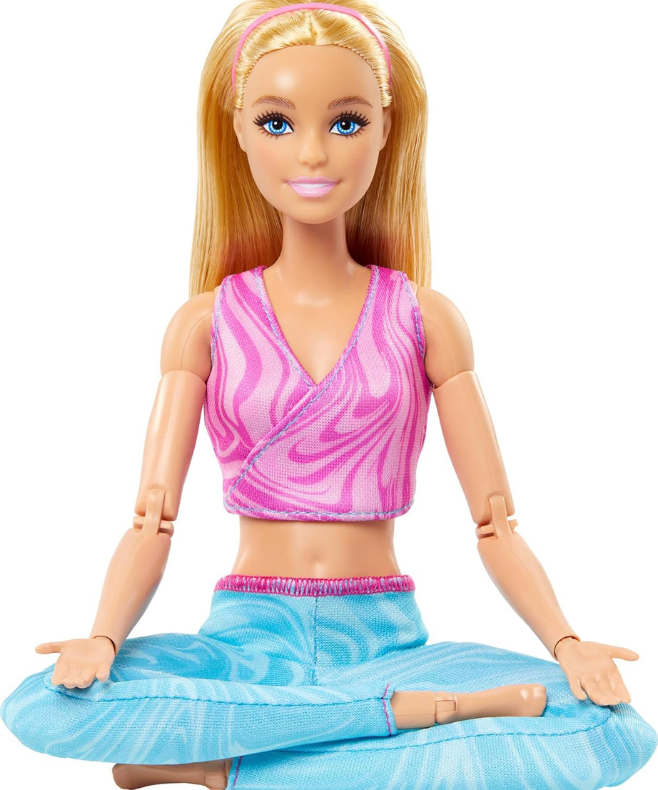 Barbie Made to Move Fashion Doll with 22 Bendable Joints – Blonde Hair – Removable Pink Sports Top & Blue Yoga Pants – Realistic Movement for Creative Play | Ages 3+ - MINIMEE KIDS