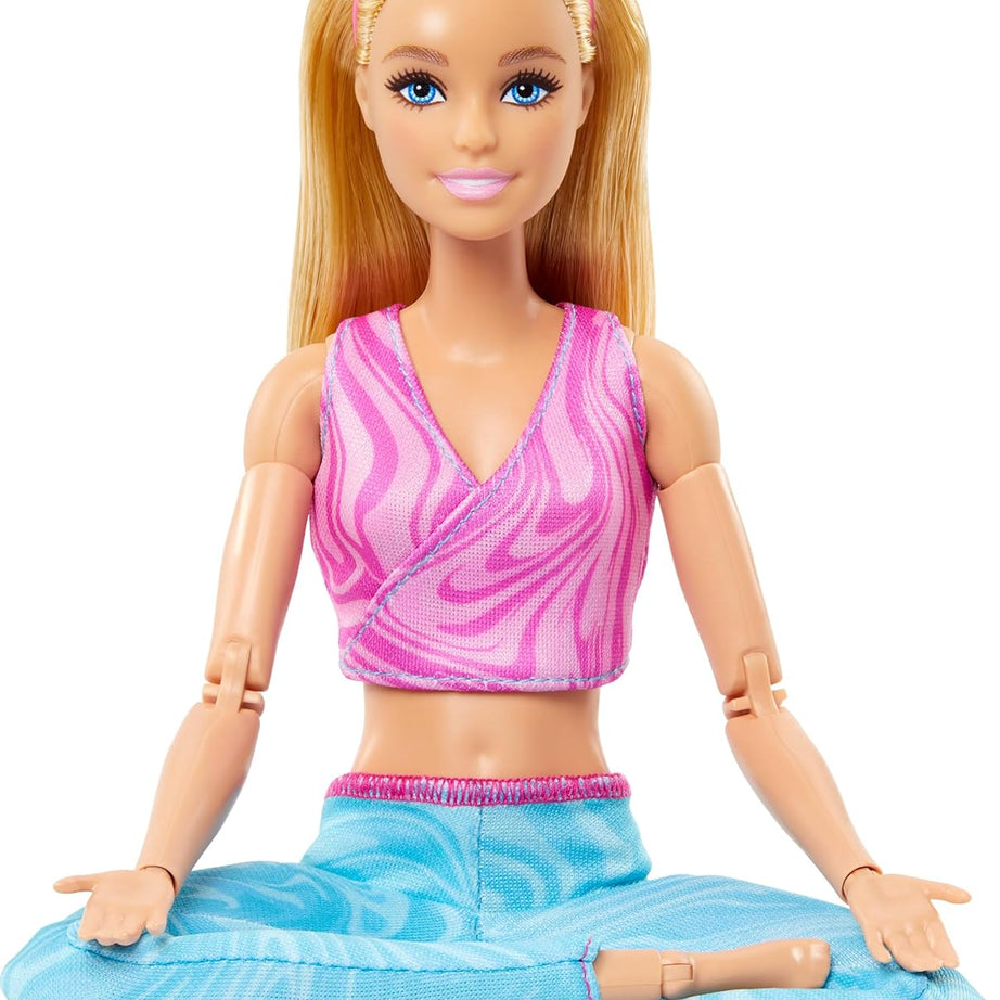 Barbie Made to Move Fashion Doll with 22 Bendable Joints – Blonde Hair – Removable Pink Sports Top & Blue Yoga Pants – Realistic Movement for Creative Play | Ages 3+
