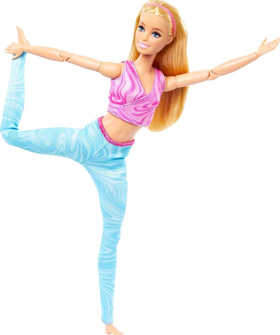 Barbie Made to Move Fashion Doll with 22 Bendable Joints – Blonde Hair – Removable Pink Sports Top & Blue Yoga Pants – Realistic Movement for Creative Play | Ages 3+ - MINIMEE KIDS