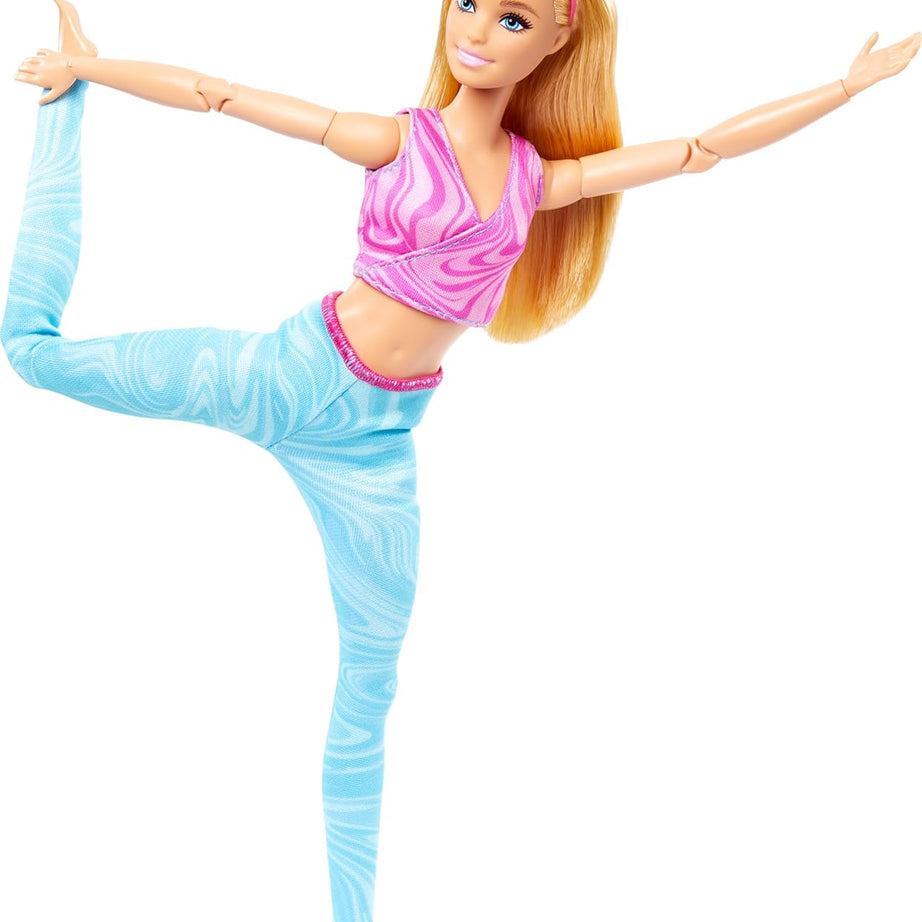 Barbie Made to Move Fashion Doll with 22 Bendable Joints – Blonde Hair – Removable Pink Sports Top & Blue Yoga Pants – Realistic Movement for Creative Play | Ages 3+