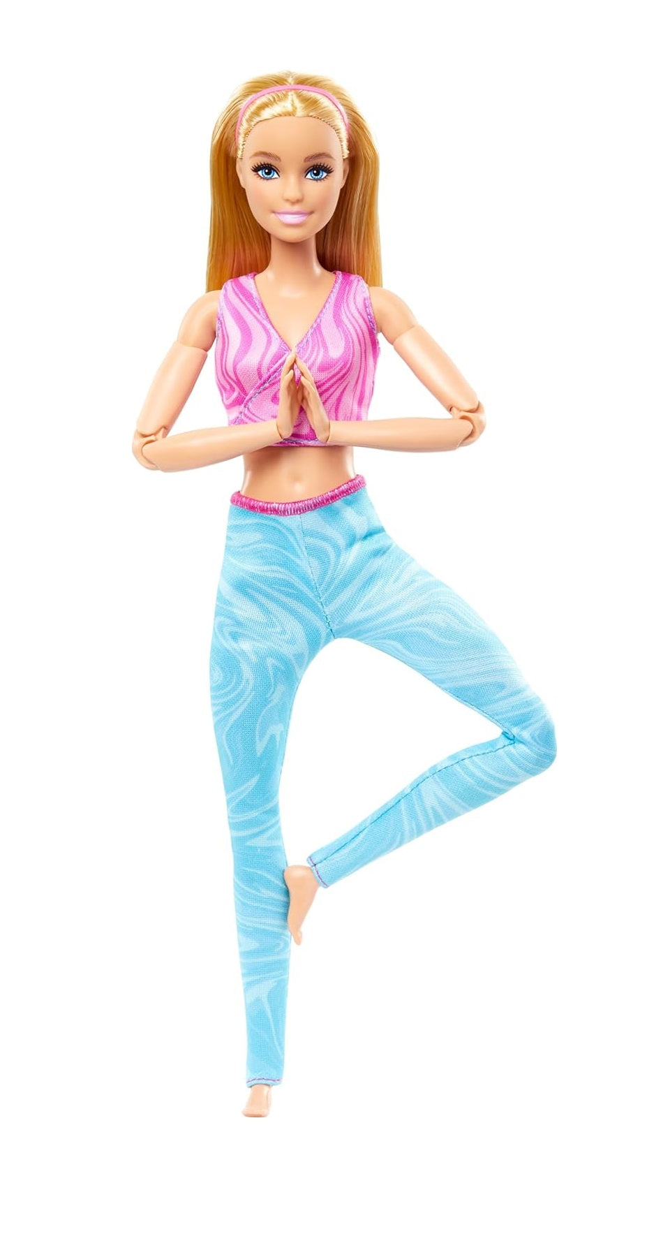 Barbie Made to Move Fashion Doll with 22 Bendable Joints – Blonde Hair – Removable Pink Sports Top & Blue Yoga Pants – Realistic Movement for Creative Play | Ages 3+