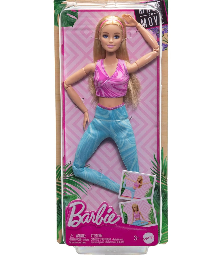 Barbie Made to Move Fashion Doll with 22 Bendable Joints – Blonde Hair – Removable Pink Sports Top & Blue Yoga Pants – Realistic Movement for Creative Play | Ages 3+ - MINIMEE KIDS