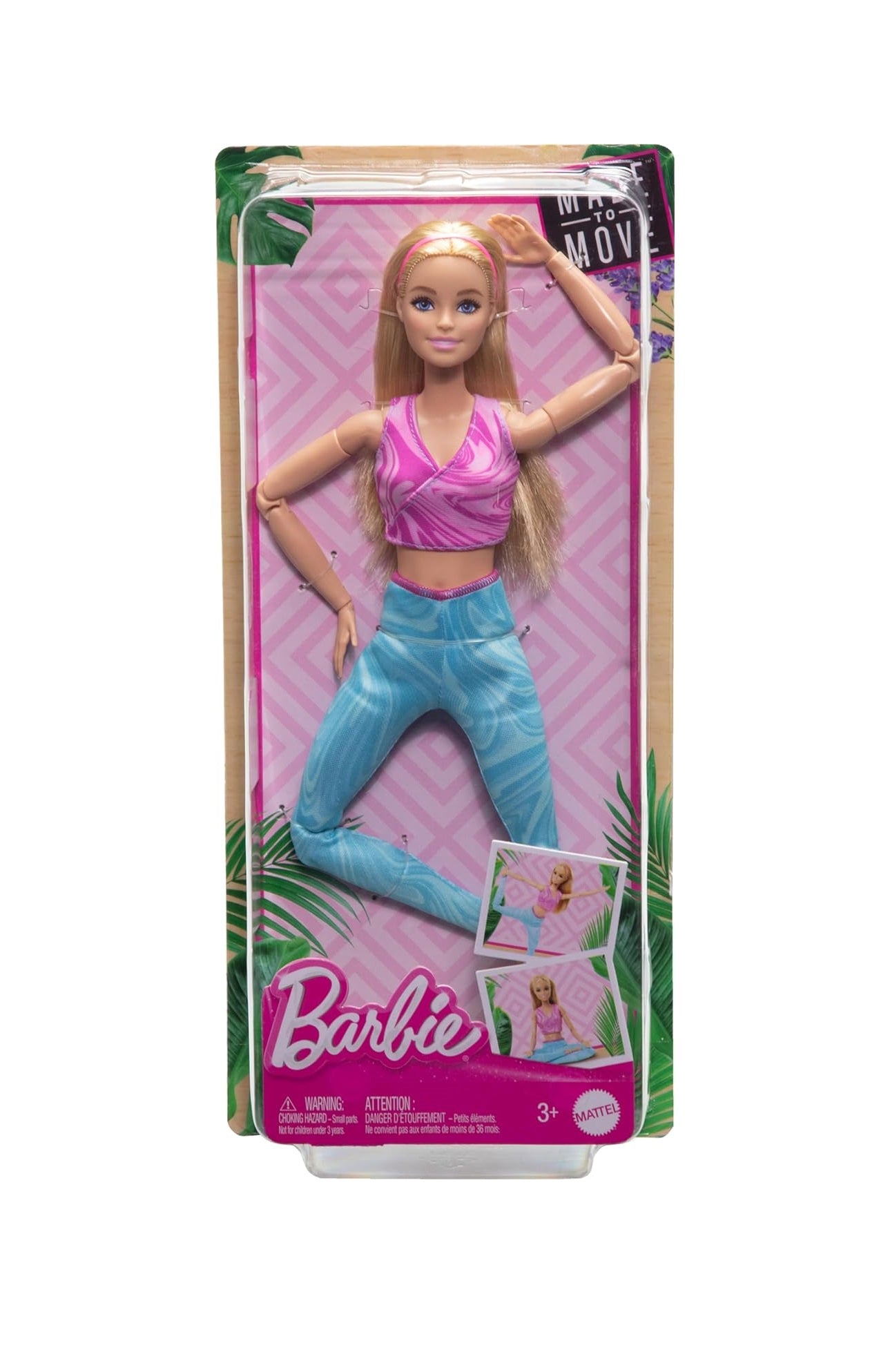 Barbie Made to Move Fashion Doll with 22 Bendable Joints – Blonde Hair – Removable Pink Sports Top & Blue Yoga Pants – Realistic Movement for Creative Play | Ages 3+