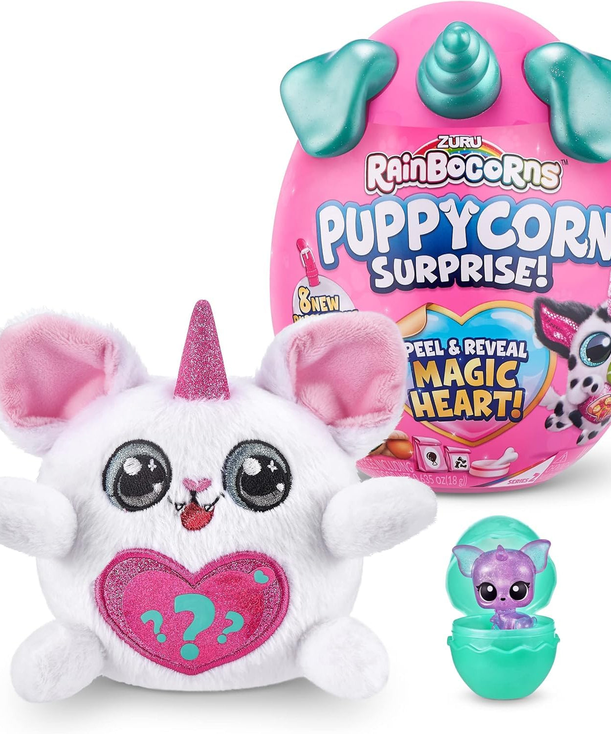 Zuru Rainbocorns Puppycorn Surprise Peel & Reveal Magic Heart - Collectible Plush Stuffed Animal with 7 Surprises, Scratch n Sniff Sticker, Ages 3+ for Girls