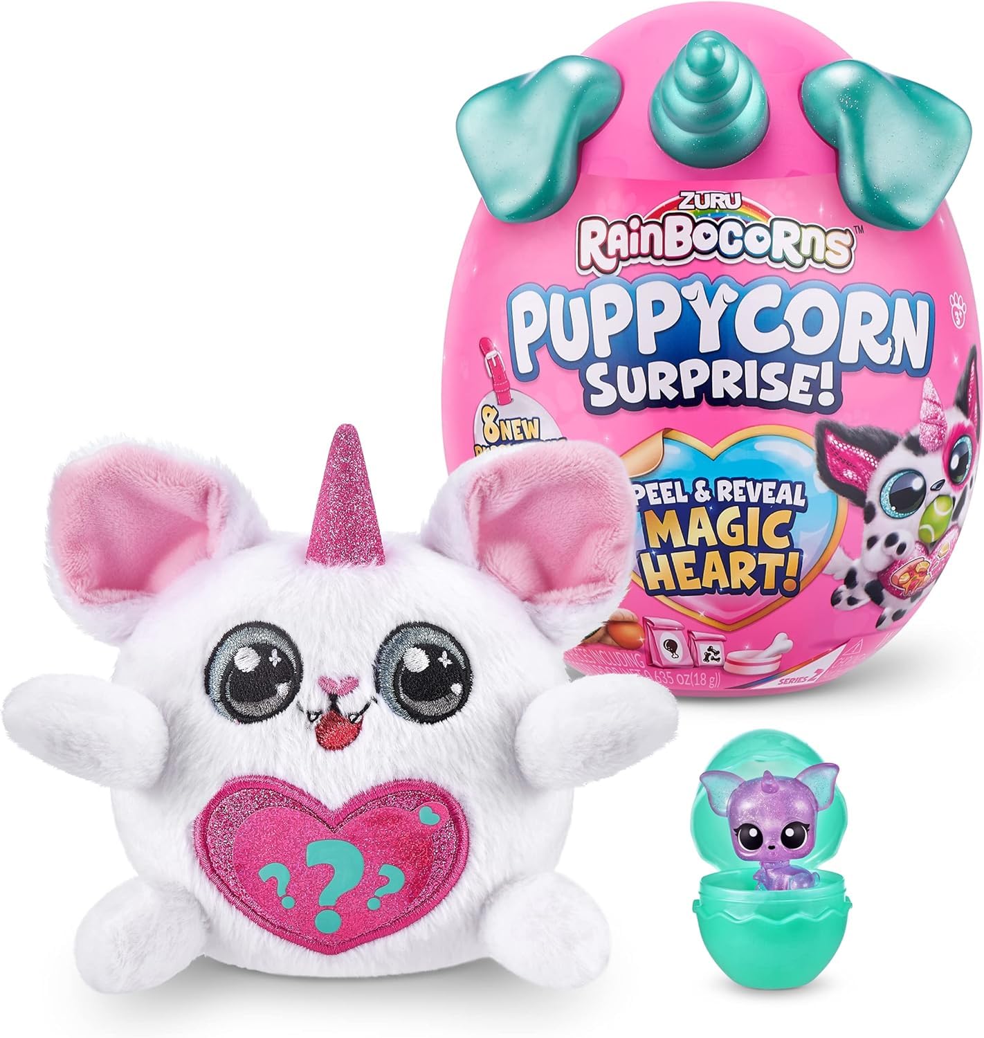 Zuru Rainbocorns Puppycorn Surprise Peel & Reveal Magic Heart - Collectible Plush Stuffed Animal with 7 Surprises, Scratch n Sniff Sticker, Ages 3+ for Girls