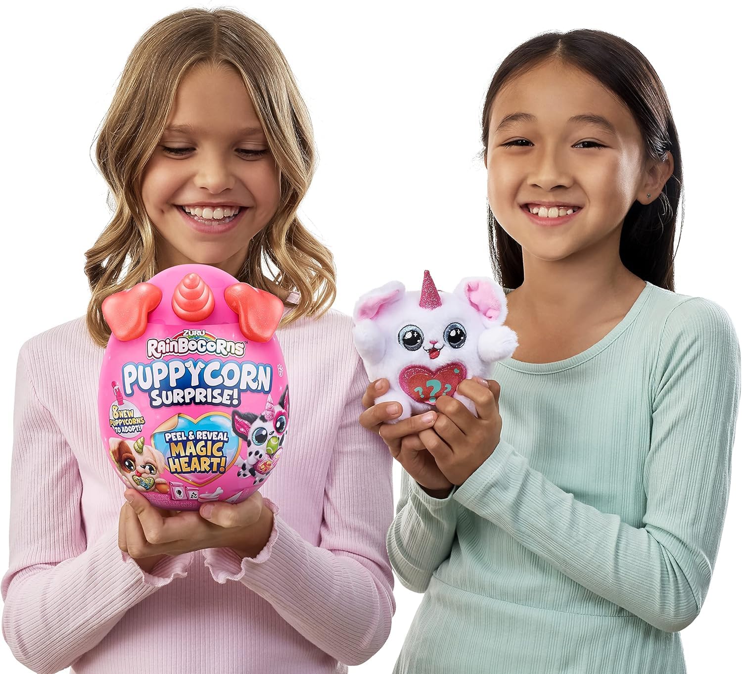 Zuru Rainbocorns Puppycorn Surprise Peel & Reveal Magic Heart - Collectible Plush Stuffed Animal with 7 Surprises, Scratch n Sniff Sticker, Ages 3+ for Girls