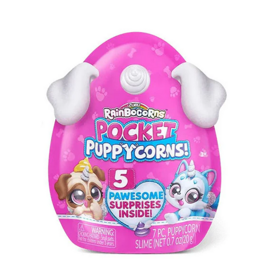Zuru Rainbocorns Pocket Puppycorns - 7-Piece Collectible Set with Over 5 Surprises Inside, Including Slime and Adoption Certificate for 3+ Years | Color May Vary