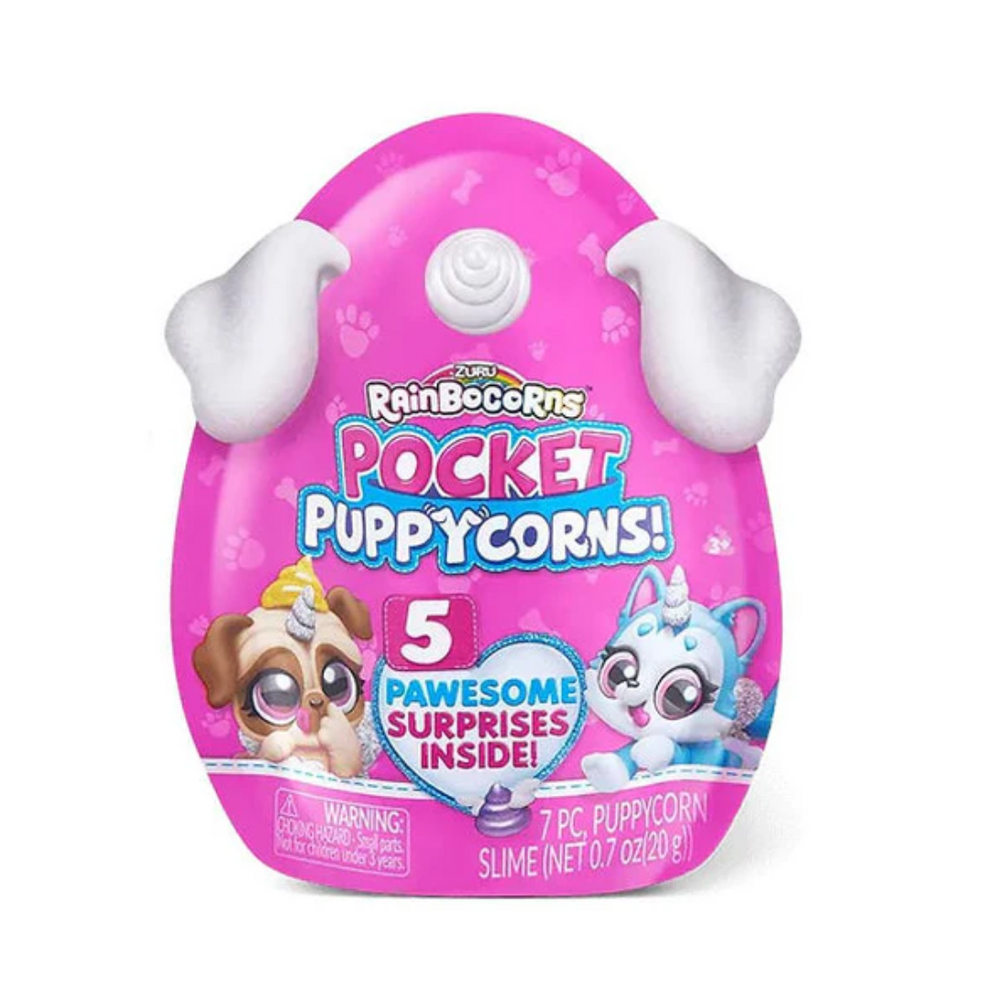 Zuru Rainbocorns Pocket Puppycorns - 7-Piece Collectible Set with Over 5 Surprises Inside, Including Slime and Adoption Certificate for 3+ Years | Color May Vary