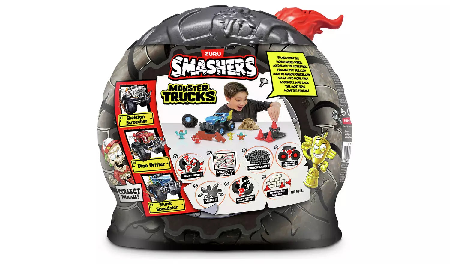 Zuru Smashers Monster Trucks Surprise (Skull Truck) - 25+ Surprises, Collectible Monster Truck with Smash Slime, Sand Compounds, & Accessories