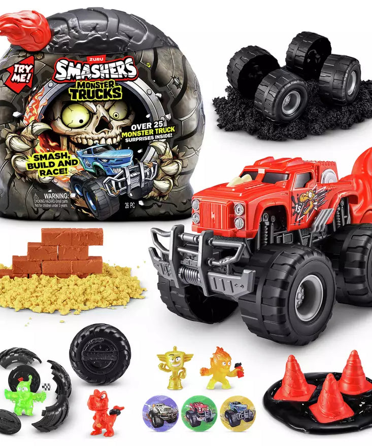 Zuru Smashers Monster Trucks Surprise (Skull Truck) - 25+ Surprises, Collectible Monster Truck with Smash Slime, Sand Compounds, & Accessories - MINIMEE KIDS