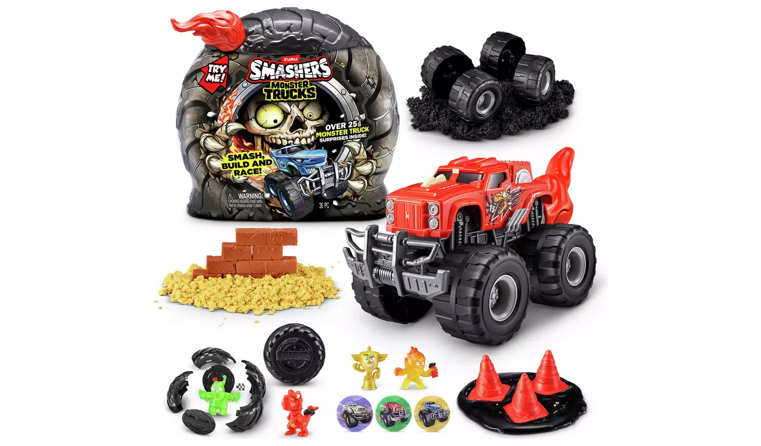 Zuru Smashers Monster Trucks Surprise (Skull Truck) - 25+ Surprises, Collectible Monster Truck with Smash Slime, Sand Compounds, & Accessories