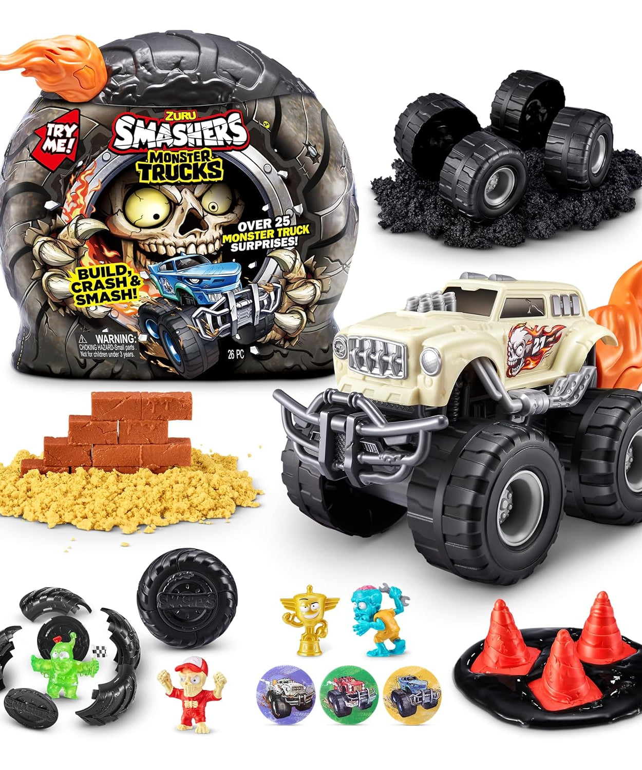 Zuru Smashers Monster Trucks Surprise (Skull Truck) - 25+ Surprises, Collectible Monster Truck with Smash Slime, Sand Compounds, & Accessories - MINIMEE KIDS